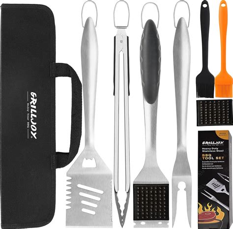 Grilljoy 6pc Heavy Duty Bbq Grilling Tools Set Extra Thick Stainless