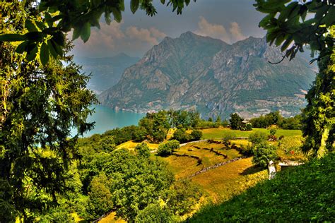 Italy Mountains Scenery Fields Trees Hdr Monte Isola Lombardy