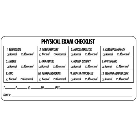 Physical Exam Checklist Record Labels United Ad Label