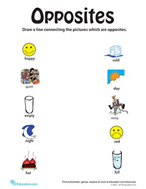 The fun never ends when sally's around! Identifying Opposites: From Happy to Full | Worksheet | Education.com