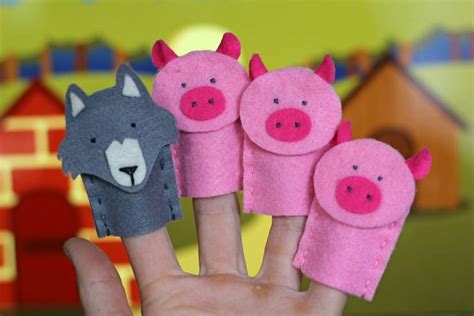 The Three Little Pigs — Finger Puppet Set Felt