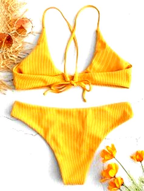 NWT Ribbed Criss Cross Bikini Set Bee Yellow M Property Room