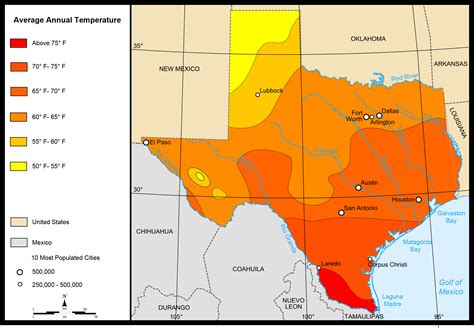 Landkarte Texas Karte Durchschnittstemperaturen