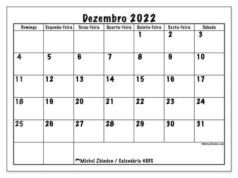 Calendário “48ds” Dezembro De 2022 Para Imprimir Michel Zbinden Pt