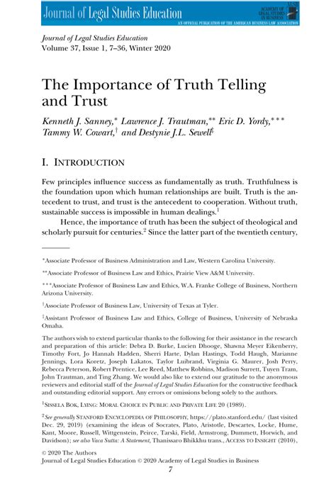 Pdf The Importance Of Truth Telling And Trust