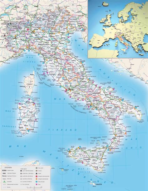 Mapa Político Y Administrativo A Gran Escala De Italia Con Alivio