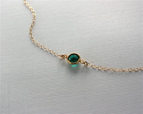 Emerald Green Crystal Necklace Gold Filled Chain Small Etsy