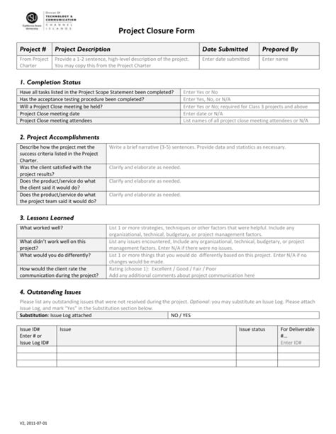 Project Closure Form Ms Word Format