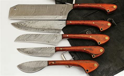 1033 Custom Made Damascus Steel 5 Pcs Professional Kitchen