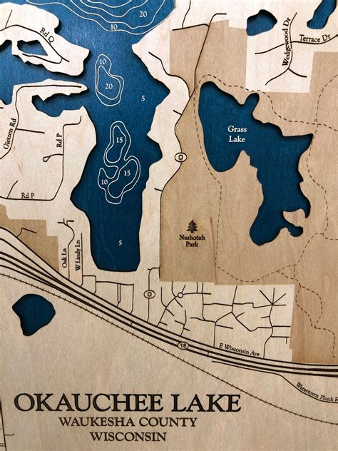 Okauchee Map Custom Wood Map 3d Wall Art Contour Map Lake Etsy