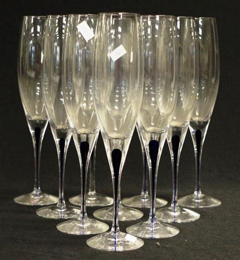 Orrefors Intermezzo Blue Champagne Flutes Set Of 10 Scandinavian Named Designers Glass