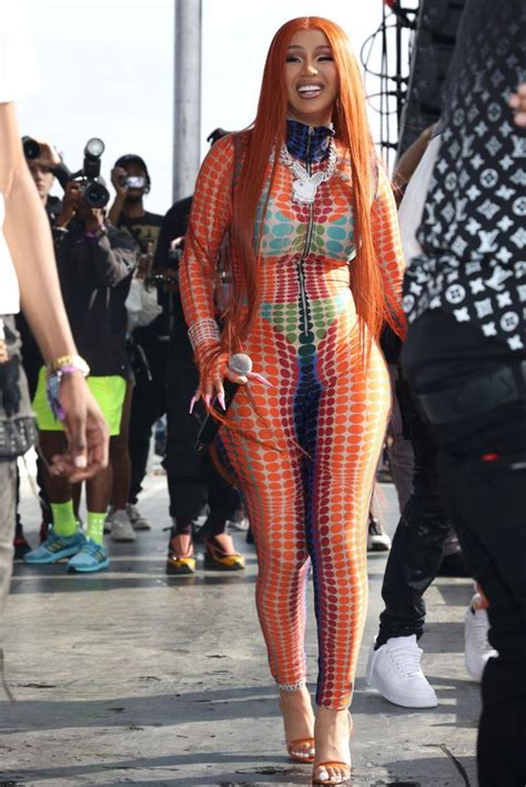 Cardi B Debuts Orange Hair With Bikini Print Jumpsuit At Summer Jam