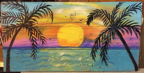 Beach Palm Trees Sunset Custom Sign 32x16 Large Palm Trees Ocean