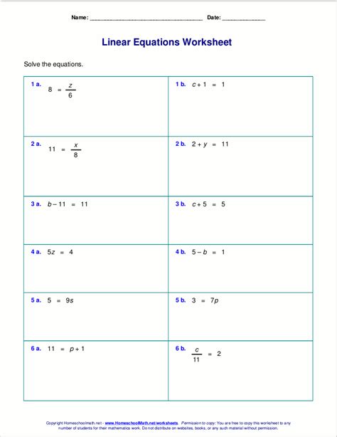 Lineare algebra vordiplomsklausur frühjahr 2010 neuausrichtung ablehnt. Free worksheets for linear equations (grades 6-9, pre ...