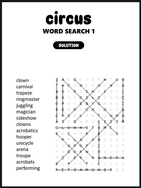 Circus Word Search Puzzle Back To School Activity Made By Teachers