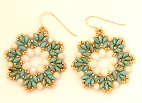 Beautiful Beaded Earrings Made With Super Duo Seed Beads And Crystal