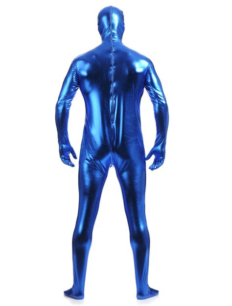 Royal Blue Zentai Suit Adults Full Body Shiny Metallic Bodysuit For Men