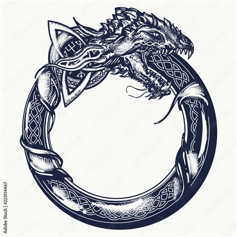 Ouroboros Tattoo Celtic Dragon Eating Its Own Tail Medieval Symbol Of