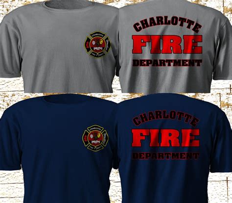 Charlotte Nort Carolina Fire Department Firefighter Navy Gray T Shirt S 3xl Fire Dept Fire