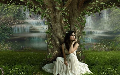 Wallpaper The Girl Sitting Under A Tree 1920x1200 Hd Picture Image