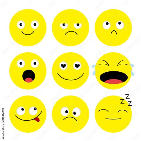 Emoji Icon Set Emoticons Funny Kawaii Cartoon Characters Emotion