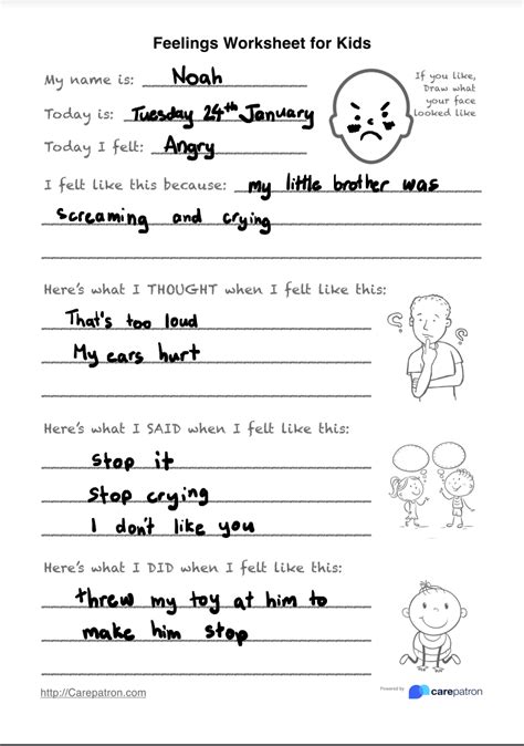 Feelings Worksheet For Kids And Example Free Pdf Download