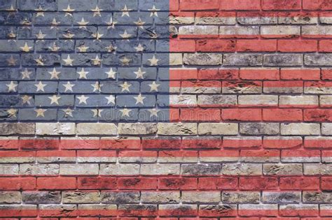 United States Of America Flag On A Brick Wall Background Grunge Wall