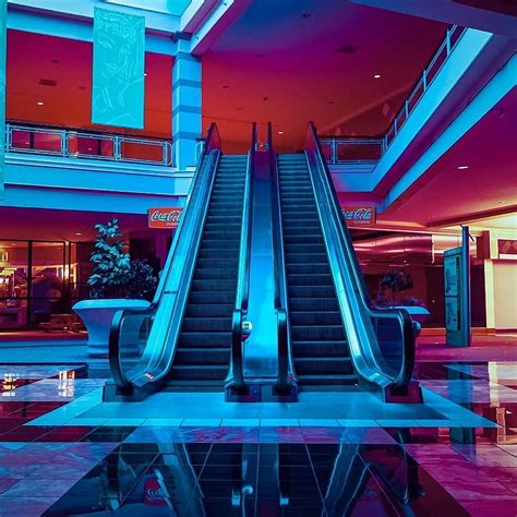 Escalator 80s Wave Mall Big Shopping Center Neon Colors Retro Wave 90s