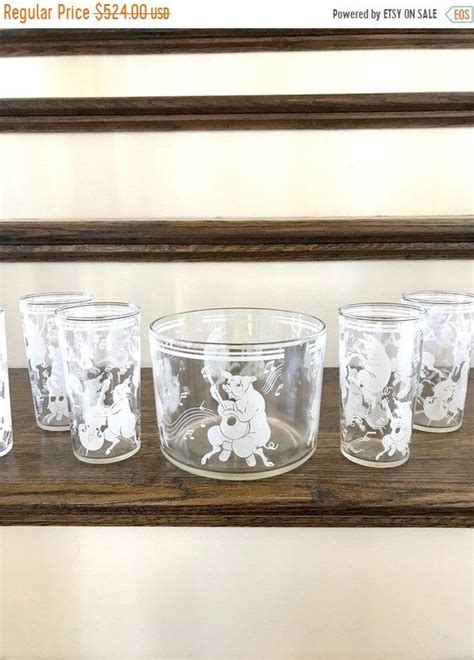 Extremely Rare Hazel Atlas Musical Pigs Glassware Set In White Ice
