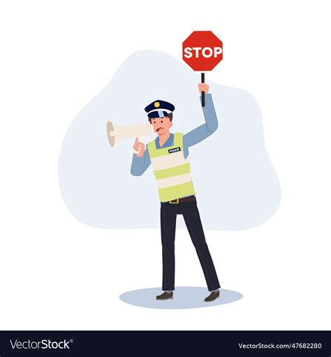 A Traffic Police Holding Stop Sign And Speaking Vector Image