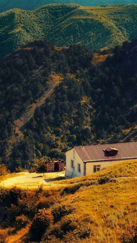 Karabakh Armenia Nature With Mountain House Fall Iphone 7 Wallpaper
