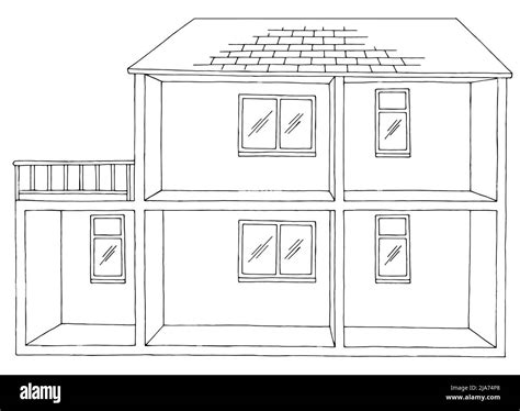 House Room Graphic Black White Empty Home Interior Sketch Illustration