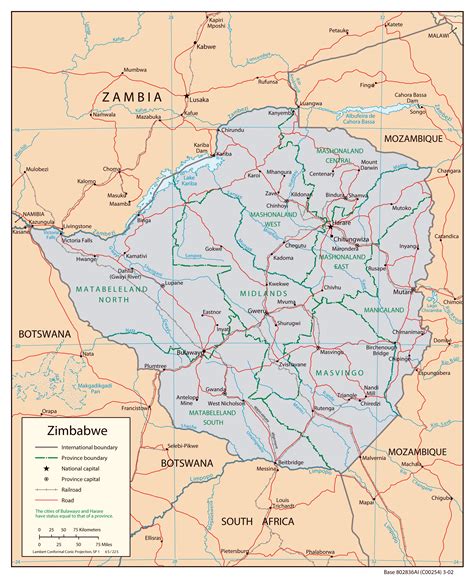 Zimbabwe is a republic founded in 1980 and located in the area of africa, with a land area of 390581 km² and population density of 38. Political map of Zimbabwe. Zimbabwe political map | Vidiani.com | Maps of all countries in one place