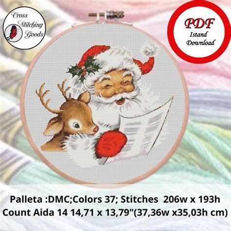 a cross stitch pattern with santa claus and reindeers on it in the hoop