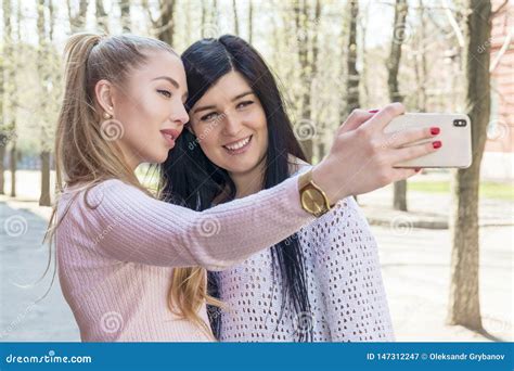Two Girlfriends Make Selfie Stock Image Image Of Lifestyle Pretty 147312247