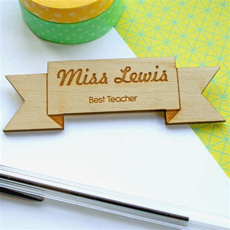 Personalised Best Teacher Badge By Wood Paper Scissors