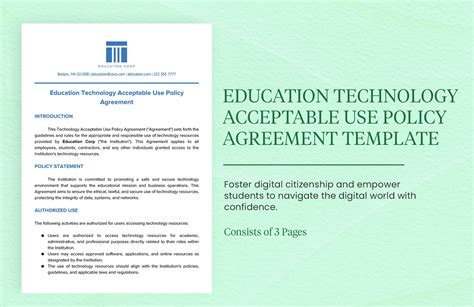 Education Technology Acceptable Use Policy Agreement Template In Word