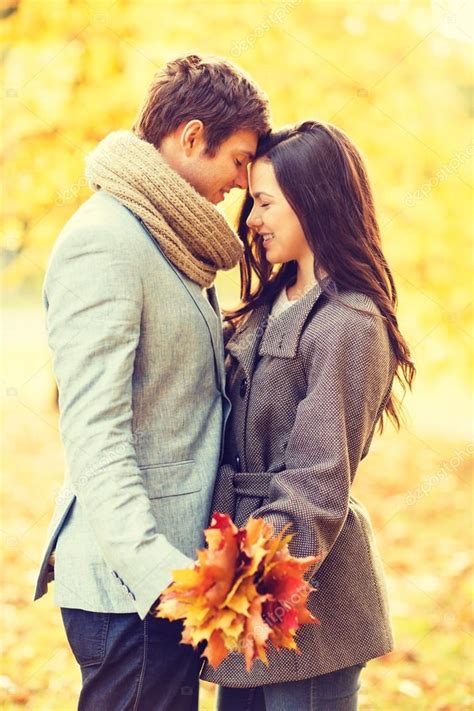 Romantic Couple Kissing In The Autumn Park — Stock Photo © Syda