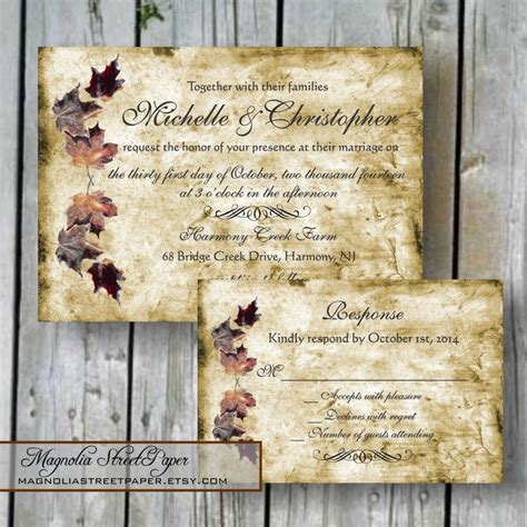 Rustic Fall Leaves Wedding Invitation Autumn October Or Etsy Fall