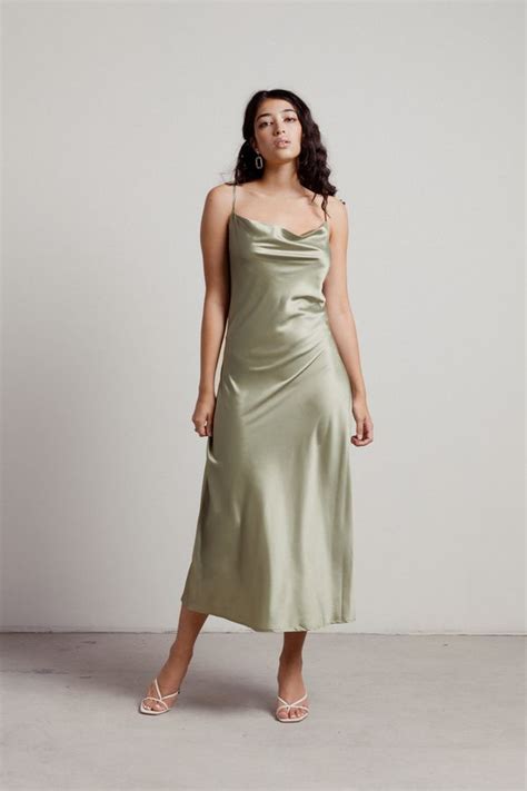 Cassie Slate Cowl Neck Satin Midi Dress Green Satin Dress Silk Bridesmaid Dresses Olive