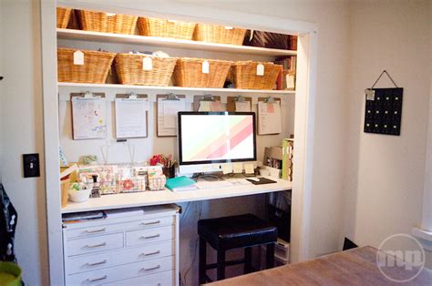 Turning a closet into an office (or cloffice) means the rest of the room can still be used for its original purpose. Closet Office - Vintage - den/library/office - Marcy Penner