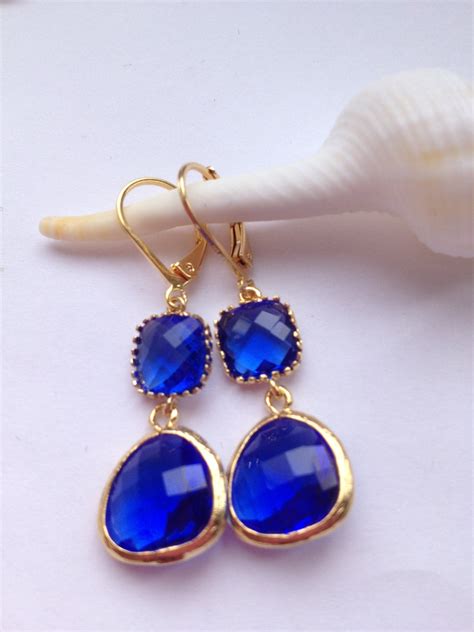 large blue sapphire drop earrings gold framed earrings gemstone earrings gold earrings