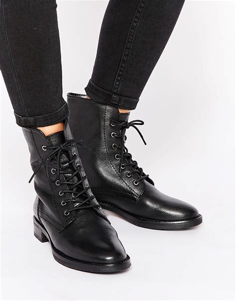 Asos Aerodrome Leather Lace Up Ankle Boots In Black Lyst