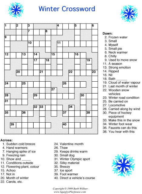 Crossword help, clues and answers are a click away. Winter Crossword Puzzle