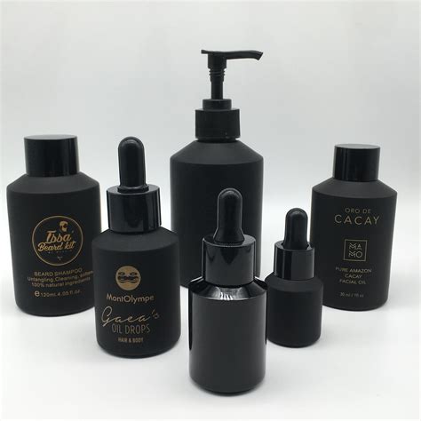 Cosmetic Packaging Slant Shoulder Matte Black Glass Bottle With Dropper And Jar With Lid Factory ...