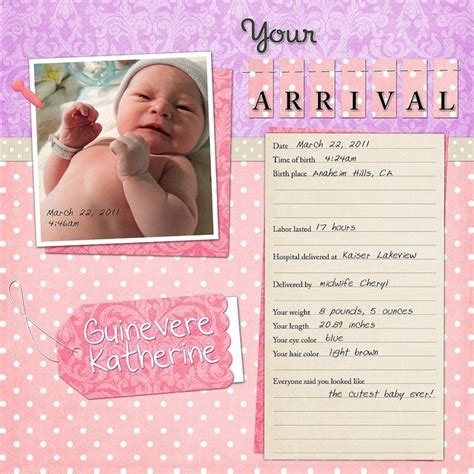 The book can stand on its own and contains six sides to decorate. Your Arrival | Baby scrapbook, Scrapbook and Scrapbooking