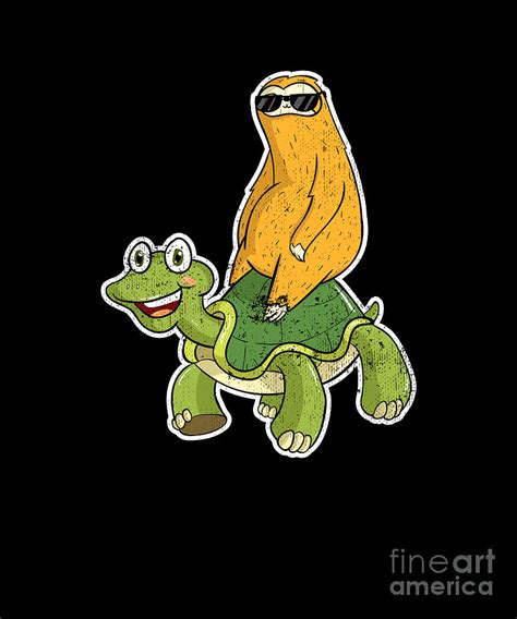 Cool Sloth With Sunglasses Riding On Tortoise Design Drawing By Noirty