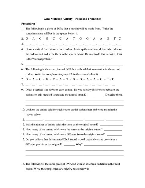 A t g g g g a g a t t c a t g a translation protein (amino acid sequence): 8 Best Images of DNA Code Codon Worksheet - DNA ...