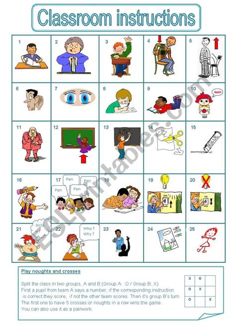 English Worksheets Classroom Instructions A Game Editable