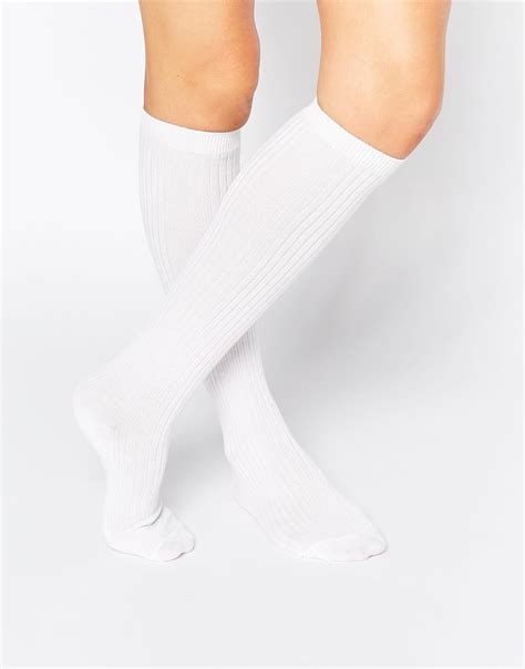 Monki Ribbed Knee Socks In White Lyst